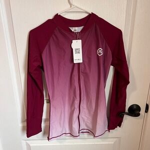 ATTRACSO UPF 50+ Ombre Long Sleeve Rash Guard Swim Shirt Zip Up Athletic‎ Small